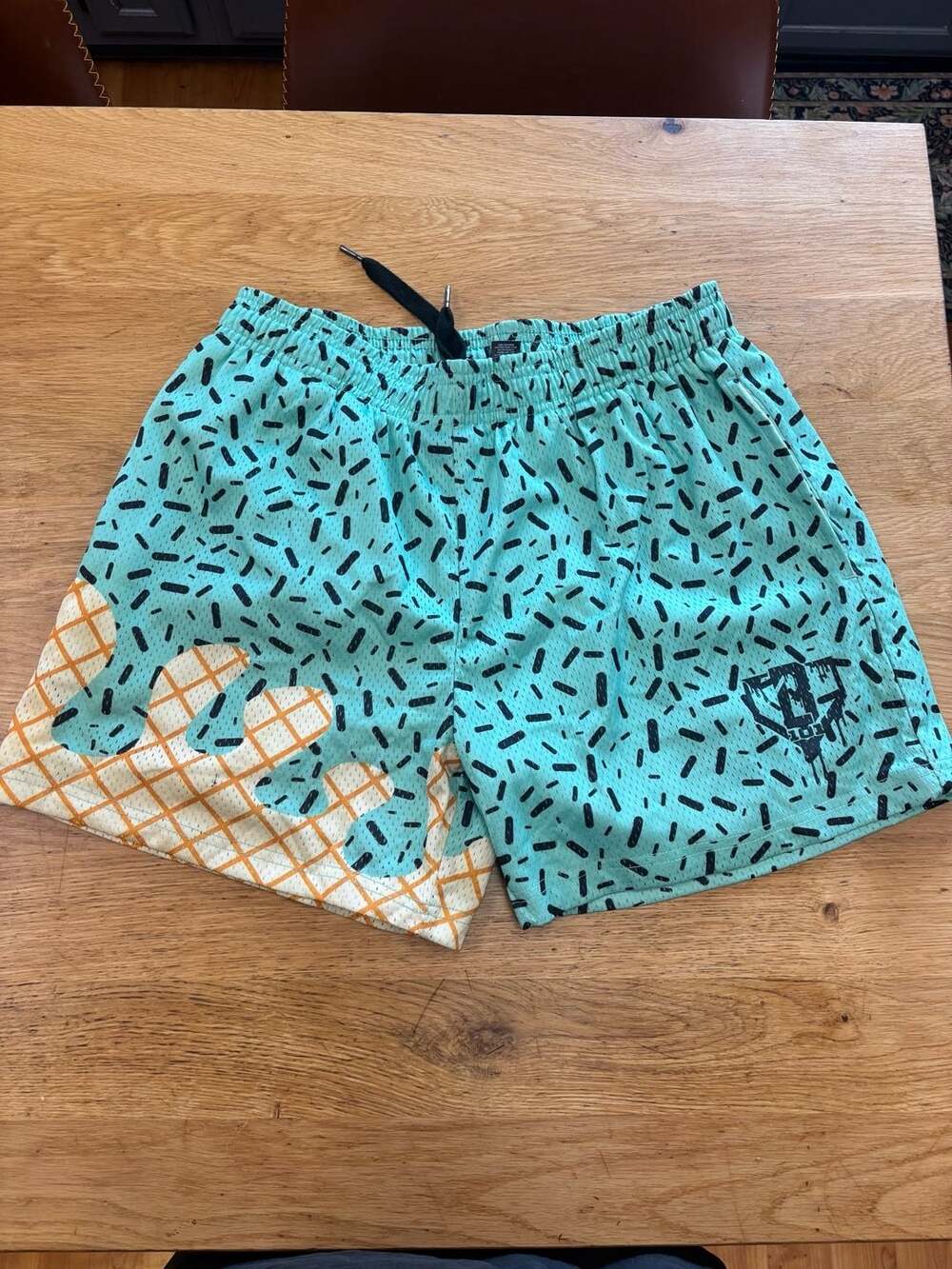 Men's Mint Green Athletic Shorts with Orange Waffle Accent